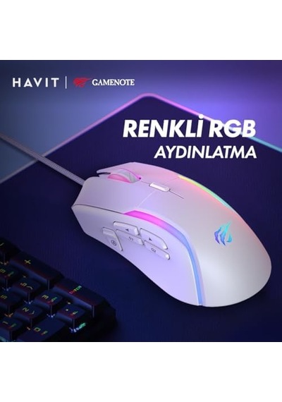 Gamenote Ms1033 Rgb Uyumlu Beyaz Gaming Makrolu Oyuncu Mouse 8000 Dpı