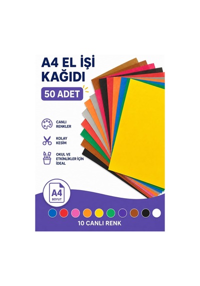 Nistabolje 50 Adet A4 Elişi Kağıdı Karışık Renk Genel