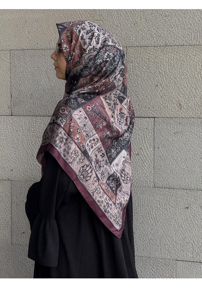 Qalortex Scarf Pamuklu Soft Osmanlı Desen Eşarp-mürdüm