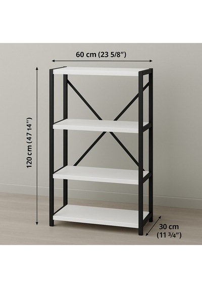 Ofis Salon Için Siyah Metal Çerçeveli 4 Raflı Endüstriyel Dosya Kitap Rafı 120x59x29 Cm Beyaz Ofis Salon Için Siyah Metal Çerçeveli 4 Raflı Endüstriyel Dosya Kitap Rafı 120x59x29 Cm Beyaz