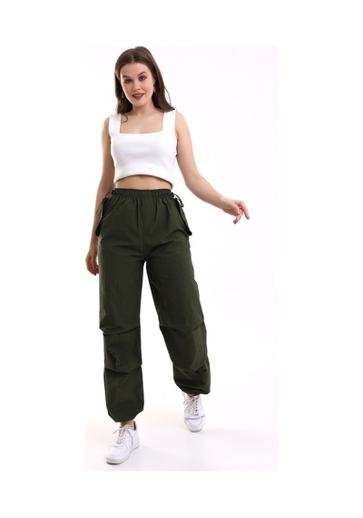 Dechival Kadın Paraşüt Pantolon Haki Yeşili