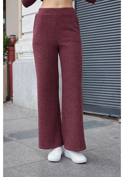 JUMENT Kadın Simli Kaşkorse Yüksek Bel Yan Cepli Beli Lastikli Bol Paça Pantolon -bordo