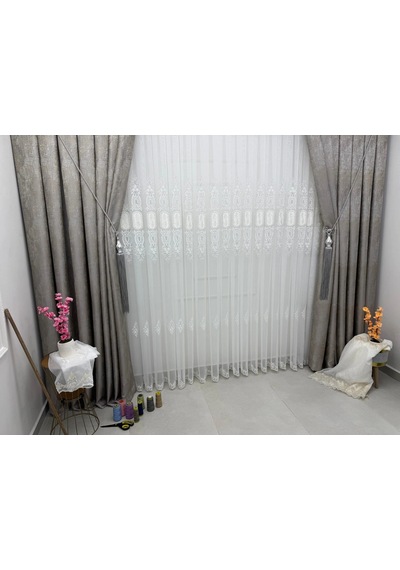 Nivemeshome 2533-2 İris Gümüş 1/3 Pileli Tül Perde Apm Gümüş