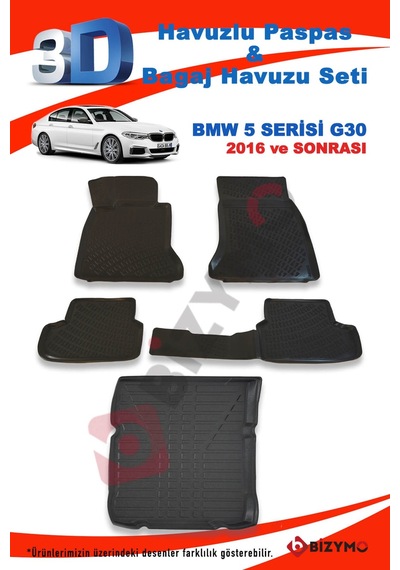 Bmw 5 Serisi G30 Sedan 2016 ve Sonrası Paspas ve Bagaj Havuzu Set Siyah