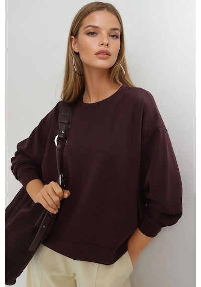 Hiccup Busem Rahat Kesim Bisiklet Yaka Modal Sweatshirt Bordo Kırmızı