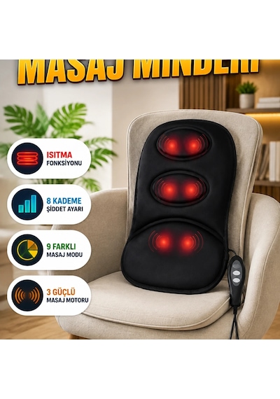 Titreşimli Masaj Minderi Isıtmalı 3 Motorlu 9 Modlu Ayarlanabilir Masaj Pedi