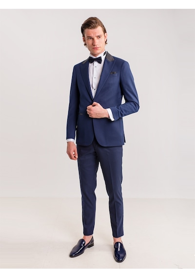 Dufy Lacivert Erkek Modern Fit Mono Yaka Smokin Takım-61293 Lacivert