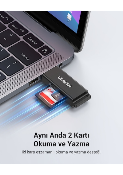 Ugreen Usb 3.0 Sd Ve Micro Sd Kart Okuyucu, Siyah, 40752