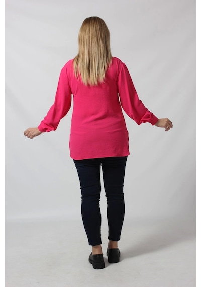Moda Berray 3055 Yaka Fermuarlı Yandan Yırtmaçlı Gömlek Pembe