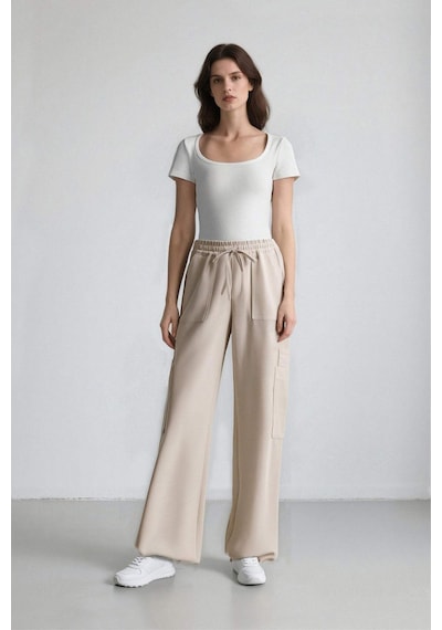 DeFacto Coool Wide Leg Geniş Paça Keten Karışımlı Pantolon Kargo Cepli Yüksek Bel C0964AX24SMBG155