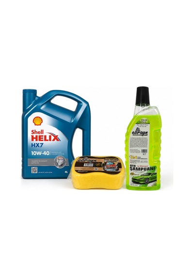 Shell Helix HX7 Motor Yağı 10W-40 4 L + Oto Şampuan 1000 ML + Yıkama Süngeri