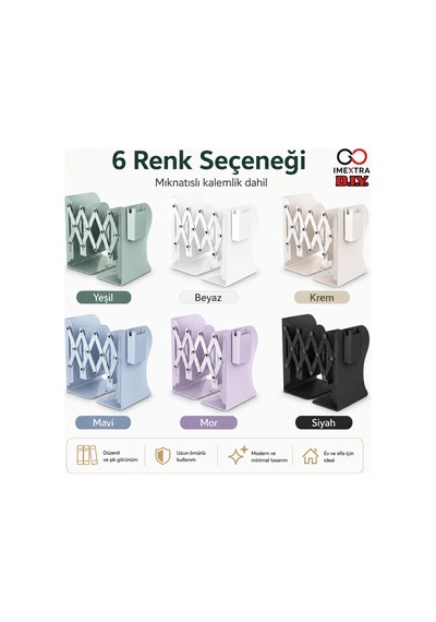 Ayarlanabilir Teleskopik Metal Kitap Tutucu, Masaüstü Kitap Desteği Ve Raf Düzenleyici Stand, 9-42 Cm Genişleyebilir, Mıknatıslı Kalemlik Hediyeli Mavi