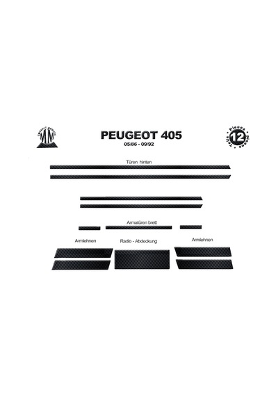 Peugeot 405 Torpido Kaplama 1986-1992 12 Parça Siyah Karbon
