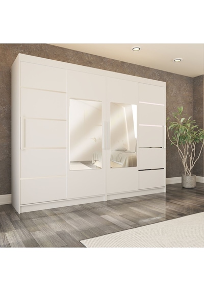 Sürgülü Gardırop Dört Kapaklı 320/210 Cm Parlak Beyaz