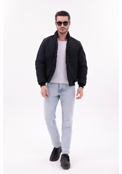 Blayn Jeans Erkek Kahverengi Mevsimlik Mont Dik Yaka, Fermuarlı, Hafif Bomber Ceket Siyah