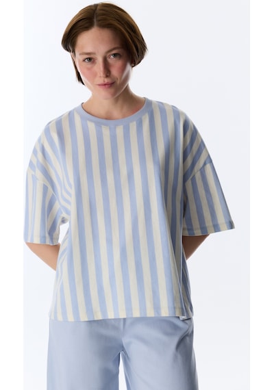 Penti Mavi Cozy Club Pamuklu Çizgili Tişört Pijama Üstü