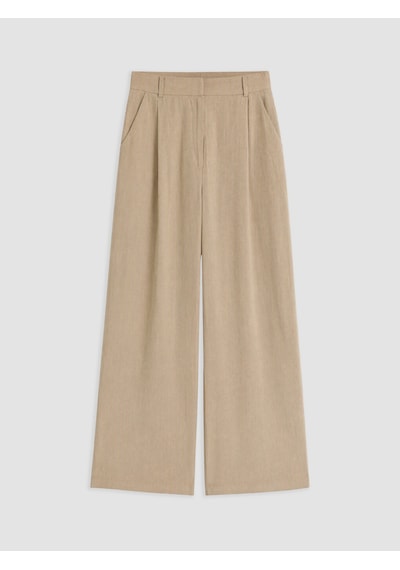 Lcw Comfort Bej Geniş Paça Pileli Kadın Kumaş Pantolon
