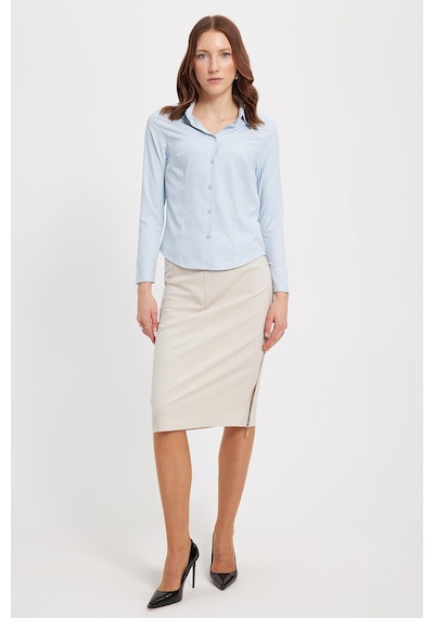 Tudors Kadın Slim Fit Dar Kesim Klasik Yaka Uzun Kollu Mavi Gömlek-42292 Mavi