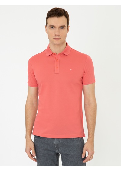 Mercan Polo Yaka Slim Fit Basic Merserize T-shirt Kirmizi