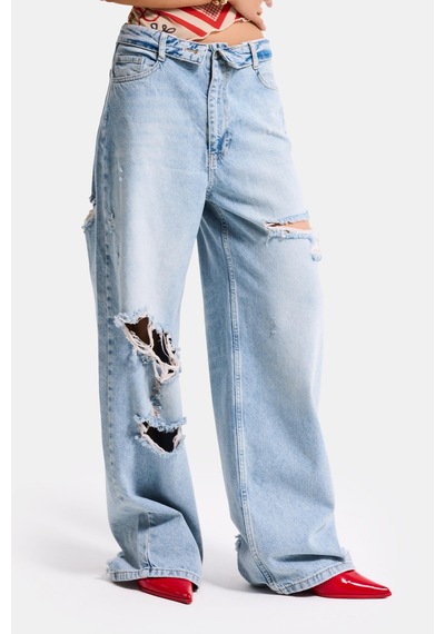 Itsbasic Kadın Kot Rengi 4s6-32 Straight Fit Kemer Detaylı Özel Tasarım Denim Jean