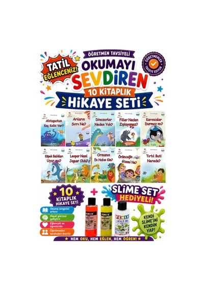 1. Sınıf Öğretmen Tavsiyeli Okumayı Sevdiren 16 Sayfa 10 Kitaplık Hikaye Seti-4 Slime Set Hediyeli
