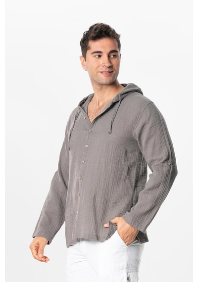 Uzun Kol Erkek Kapüşonlu Yazlık Müslin Sweatshirt Gri Gri-gri Gri