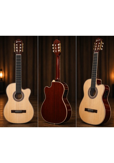 Qcg2303n Elektro Klasik Gitar 39 4 Bant Ekolayzırlı, Gül Ağacı Klavye Full Set: Askı, Tel, Pena, Capo, Tuner, Temizleme Bezi Hediye Natürel
