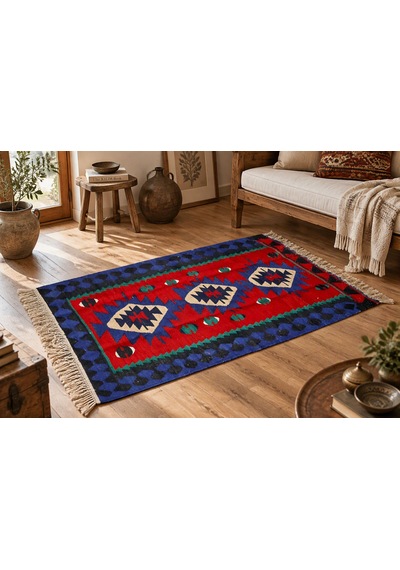 Antika Kafkas Esintili El Dokuma Yün Kilim 80x140 Cm Çok Renkli