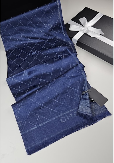 Miorel Scarfs Chnl Tema Simli Kaşmir İpek Şal Scarfs Cashmere Shawl Hijab Yeni Sezon Lacivert