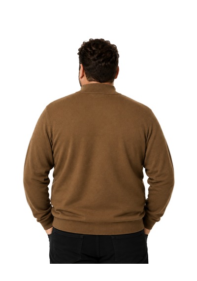 Battalmoda Erkek Büyük Beden Kivi Kahvesi Fermuarlı Dik Yaka Pamuklu Kazak 3xl-4xl-5xl-6xl