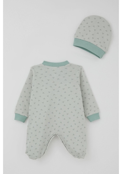 Breeze Erkek Bebek Patikli Tulum Mini Üçgenler Desenli 0-6 Ay, Su Yeşili Su Yeşili
