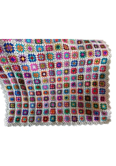El Örgüsü Etnik Otantik Motifli Ekru Koltuk Şalı 95 Cm X 95 Cm Çok Renkli