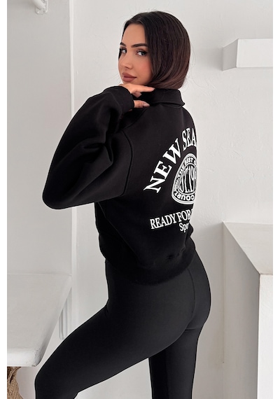 Noa & Noa Kadın Baskılı Oversize Sweatshirt Sporty Season 1992 Siyah