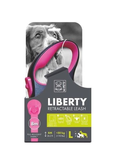 M-pets Liberty Pembe Otomatik Şerit Köpek Gezdirme Tasması 8 Mt L Beyaz