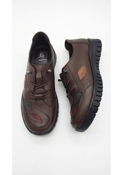 Ender Steps İç Dış %100 Hakiki Deri Ortopedik Taban Günlük Casual Kadın Ayakkabı Kahverengi