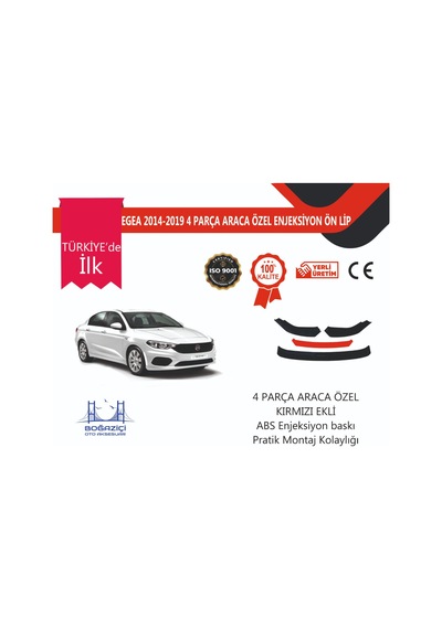 Fiat Uyumlu Egea 2014-2019 4 Parça Kırmızı Ön Lip
