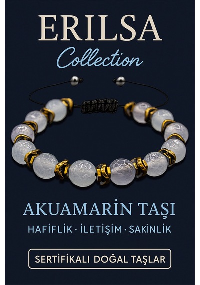 Sertifikalı Fasetli Hematit & Akuamarin Taşı Bileklik Sakinlik, Çok Renkli