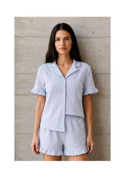 Fit Women Kadın V Yaka Comfort Fit Mavi Pijama Takımı