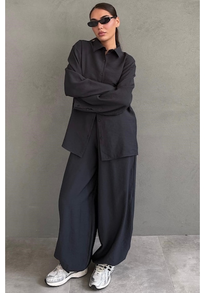 Madmext Füme Oversize Gömlek Balon Pantolon Kadın Takım Mg2779