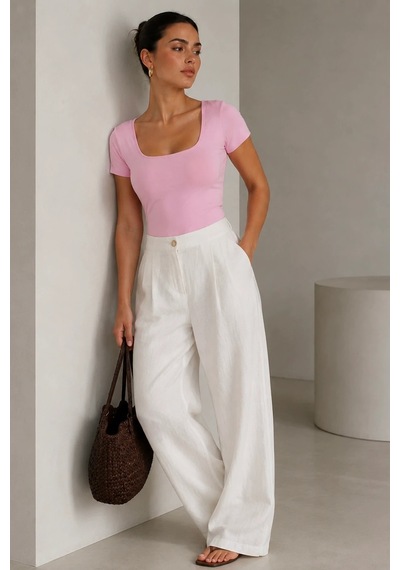 Bb Butik Basic Soft Touch Kare Yaka Body Tulum Astarlı Md3535 Pembe