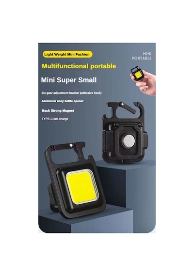 Mini Led Anahtarlık El Feneri Flash Mıknatıslı Su Geçirmez Şişe Açacaklı Kamp Işık Güçlü Parlak Sıyah