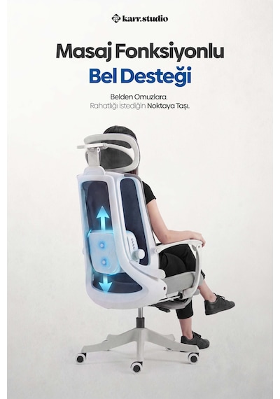 Yatomi Masajlı Ergonomik Çalışma Sandalyesi - Gri
