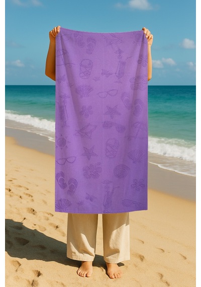 Hızlı Kuruyan Plaj Havlusu %100 Pamuk Purple Beach Vibes Plaj Havlusu - Mor 8846366