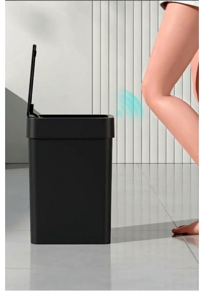 Sensörlü Çöp Kovası Plastik Slim 9 Lt Siyah+ Duvara Asılabilir Siyah Silikon Klozet Fırçası
