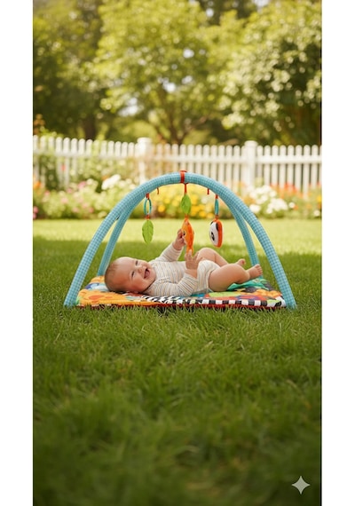 Jungle Play Halısı Bebek Aktivite Halısı Oyuncaklı Oyun Halısı Minderi Mavi