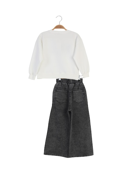 Erdem Kıds Kız Çocuk Bayramlık Günlük - Casual Geniş-bol Paça Palazzo Kot Pantolon-sweatshirt İkili Takım Beyaz - Siyah Beyaz - Siyah Erdem Kıds Kız Çocuk Bayramlık Günlük - Casual Geniş-bol Paça Palazzo Kot Pantolon-sweatshirt İkili Takım Beyaz - Siyah Beyaz - Siyah
