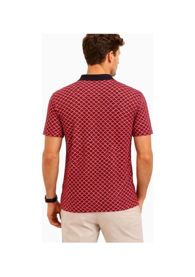 Defymoda Erkek Pike Kumaş Polo Yaka Desenli Tişört Kısa Kol Yazlık T-shirt - Kırmızı