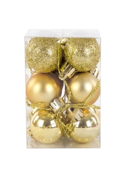 Yenigeldi 12'li Gold 3 Cm Yılbaşı Topu, Noel Topu, Çam Ağacı Topu, Süs Topu, Gold