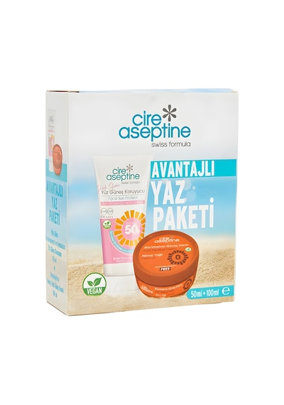 Cire Aseptine Avantajlı Yaz Paketi Yüz Güneş Koruyucu Spf 50+ Ton Dengeleyici Ve Aydınlatıcı 50ml İle Bronzlaştırıcı Güneş Kremi 100ml