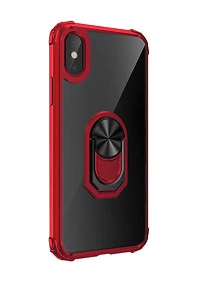 Apple iPhone X İçin Kılıf Grande Clear Ring Holder Kırmızı Apple iPhone X İle Uyumlu Kılıf - Kırmızı